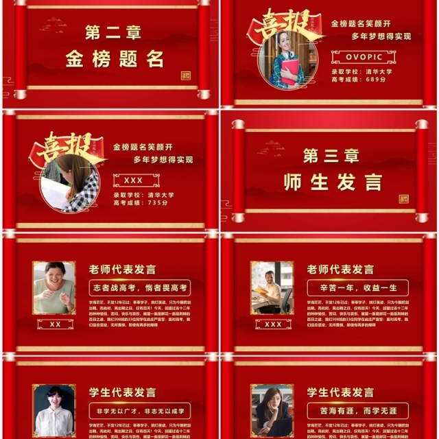 红色卷轴风喜报祝贺高考学子金榜题名PPT模版 红色卷轴风喜报祝贺高考学子金榜题名PPT模版
