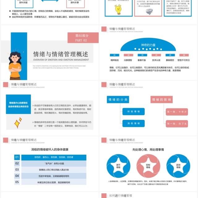 粉蓝色简约卡通团队建设情绪管理培训PPT模板