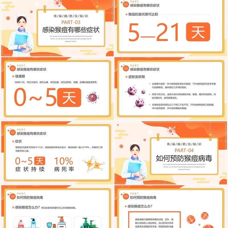 橙色卡通风猴痘病毒知识科普PPT模板