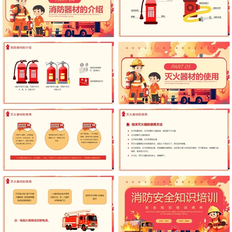 红色卡通风消防安全知识培训PPT模板