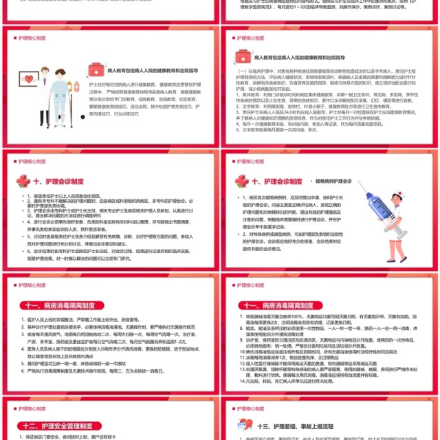 红色简约风十八项护理核心制度宣传PPT模板