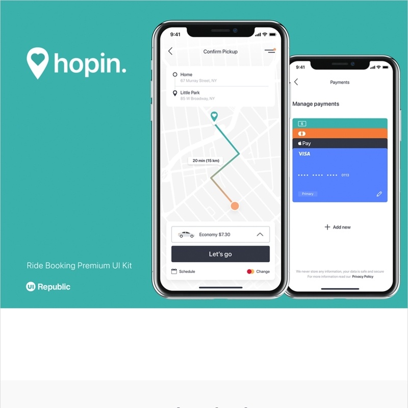 50 +高级屏幕多功能的工具包，河滨乘坐预订UI工具包 Hopin Ride Booking UI Kit