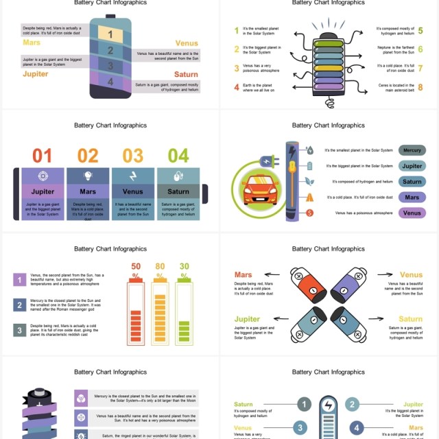 40页电源电池可视化图表集PPT模板