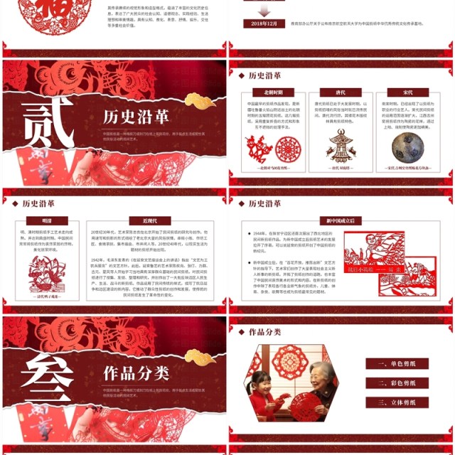 红色撕纸风非遗系列之中国剪纸艺术PPT模板 红色撕纸风非遗系列之中国剪纸艺术PPT模板