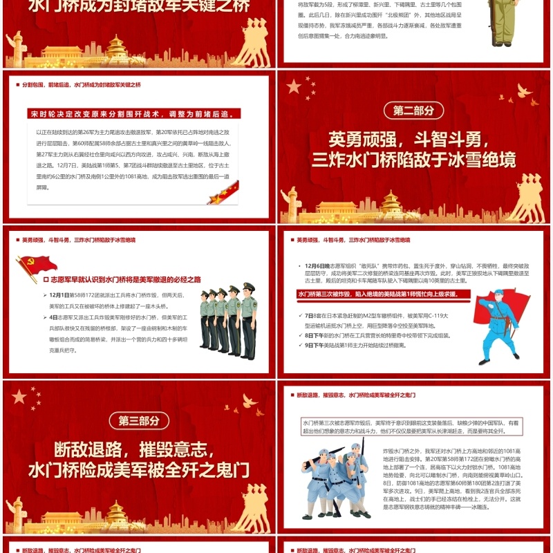 红色简约长津湖之水门桥战役精神学习PPT模板