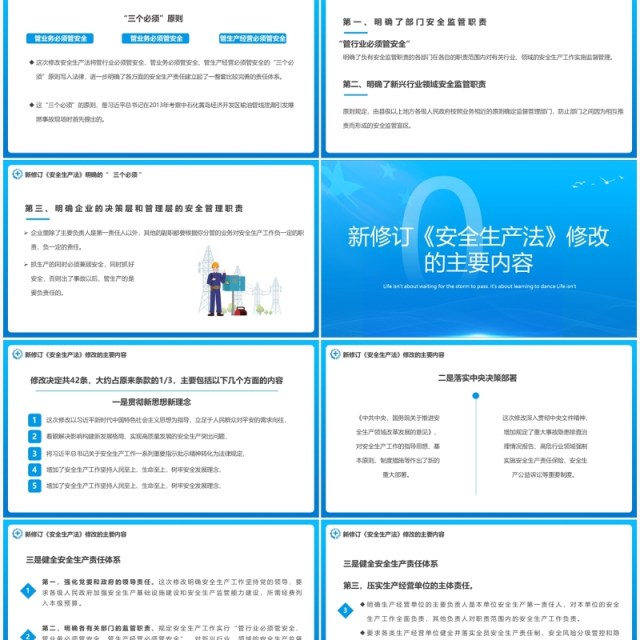 蓝色简约解读新安全生产法PPT模板 蓝色简约解读新安全生产法PPT模板