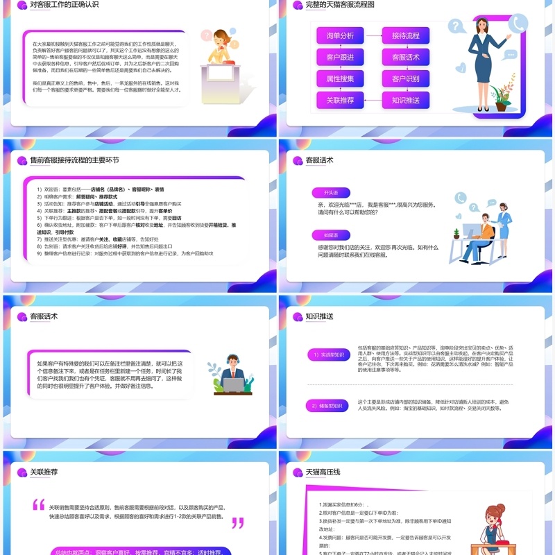 蓝紫色卡通618新手客服培训PPT模板