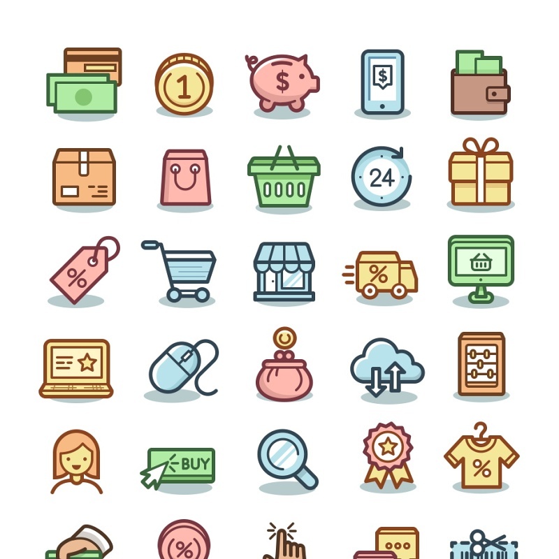 完整平面电子商务矢量UI素材icon