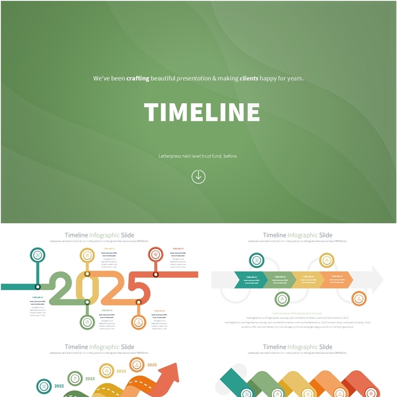 12套色系2025时间轴公司历程时间线PPT模板素材Timeline - Color 12