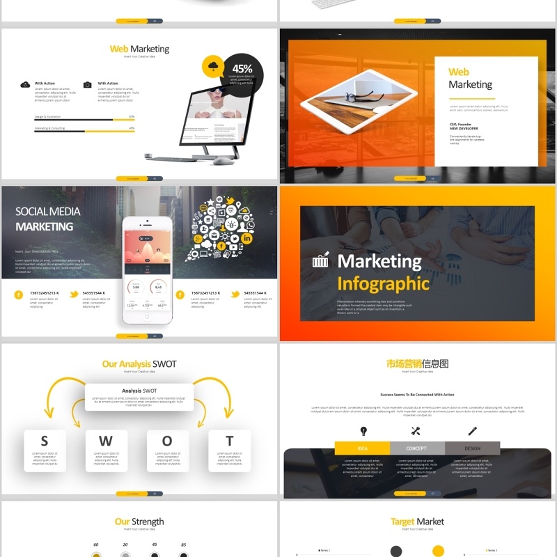 原创欧美风橙色创意公司简介营销计划PPT模板
