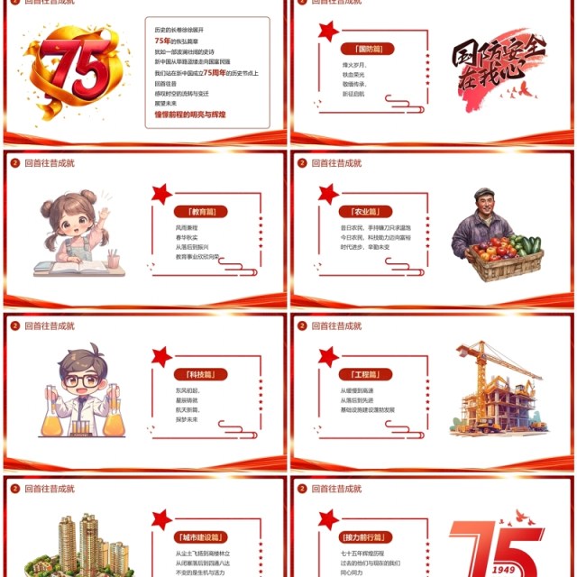 红色简约喜迎国庆75周年国庆节快乐PPT模板 红色简约喜迎国庆75周年国庆节快乐PPT模板
