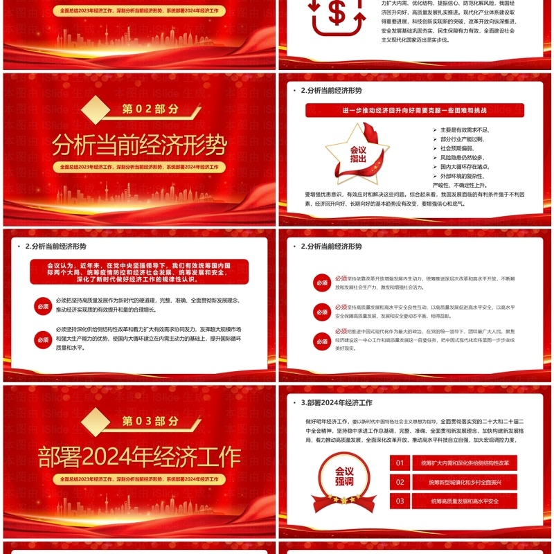 红色党政风2023中央经济工作会议PPT模板 