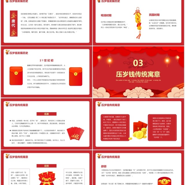 红色2022春节压岁钱习俗介绍PPT模板 红色2022春节压岁钱习俗介绍PPT模板