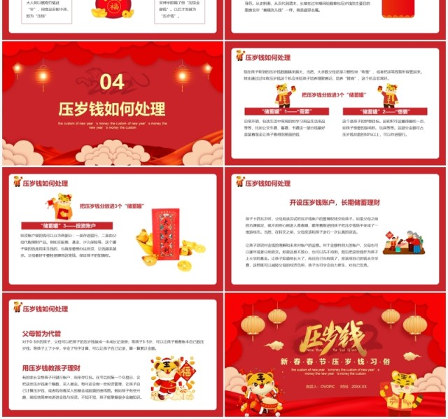 红色2022春节压岁钱习俗介绍PPT模板 红色2022春节压岁钱习俗介绍PPT模板