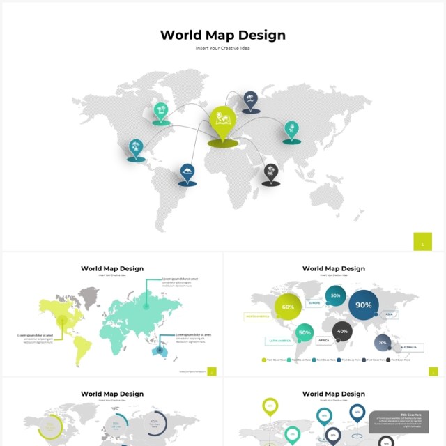 淡色系世界地图信息图表ppt素材模板