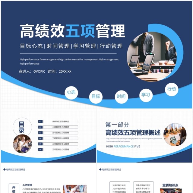高绩效五项管理目标心态时间管理学习管理行动管理动态PPT模板 高绩效五项管理目标心态时间管理学习管理行动管理动态PPT模板