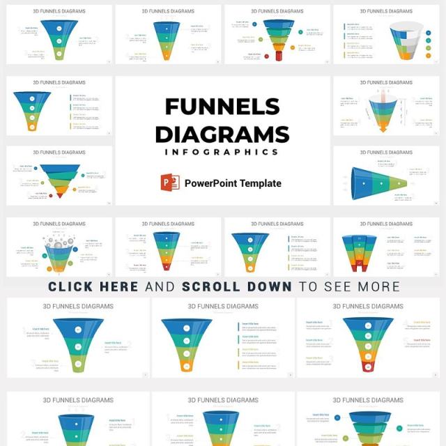 三维漏斗图20个配色变化PPT图表