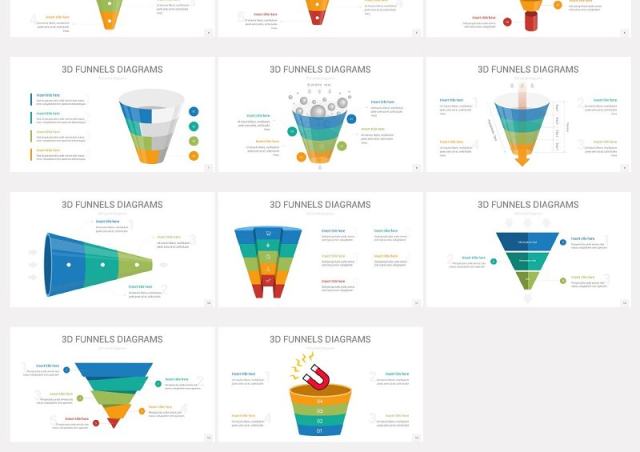 三维漏斗图20个配色变化PPT图表