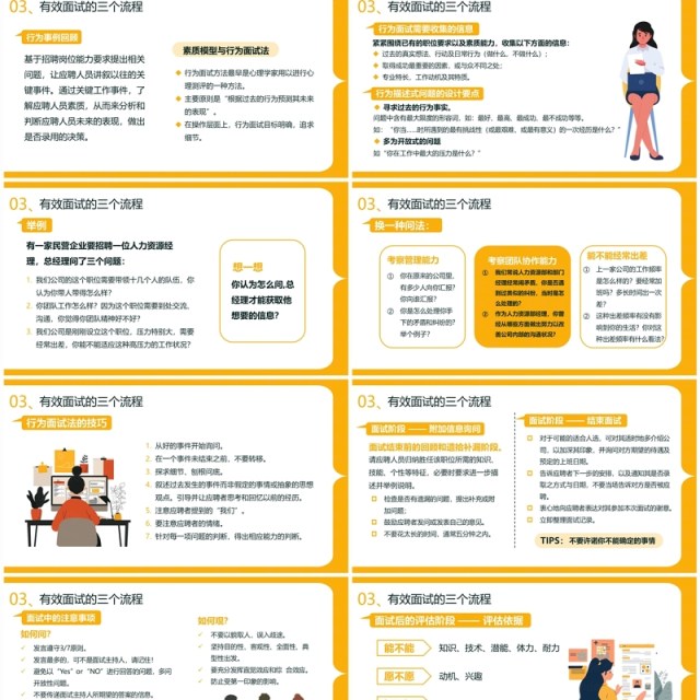 黄色扁平化招聘面试技巧培训PPT模板