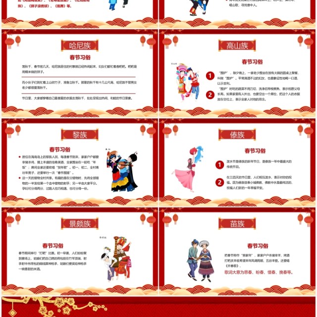 红色中国风少数民族春节习俗介绍PPT模板