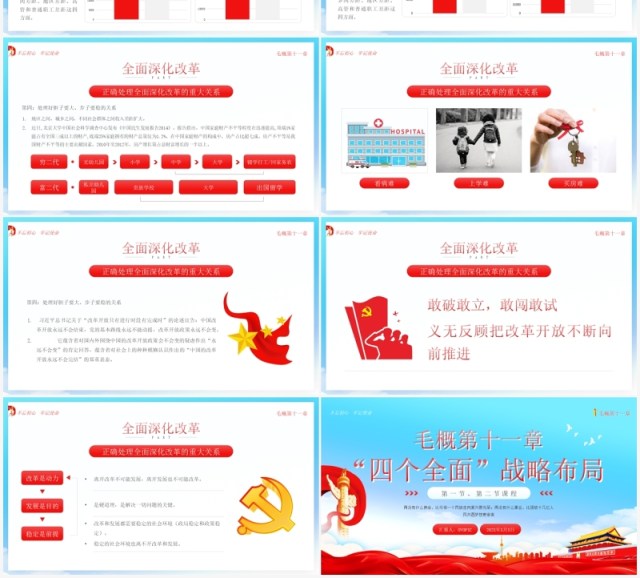 蓝色简约党政风四个全面战略布局PPT模板 蓝色简约党政风四个全面战略布局PPT模板