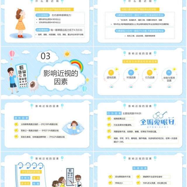 蓝色卡通全国爱眼日主题知识介绍PPT模板 蓝色卡通全国爱眼日主题知识介绍PPT模板