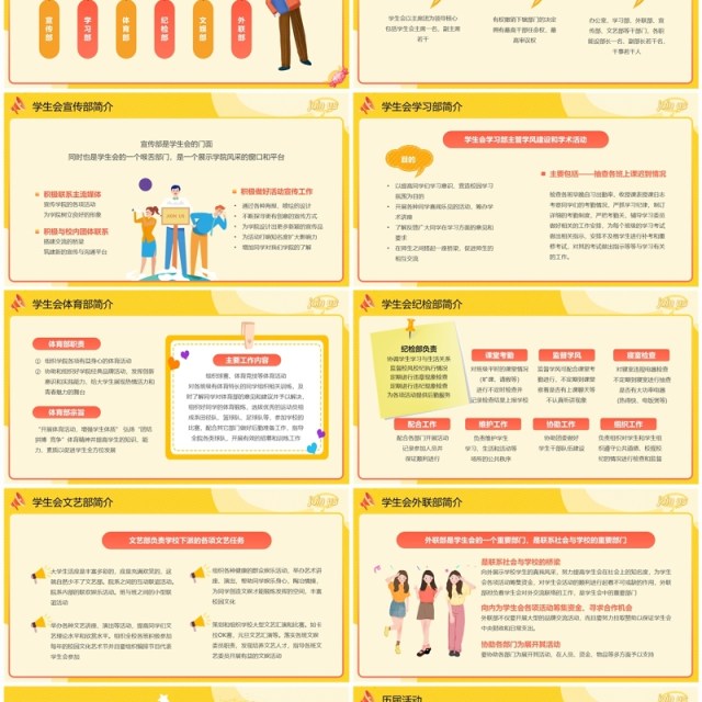 黄色卡通风学生会社团招新PPT模板