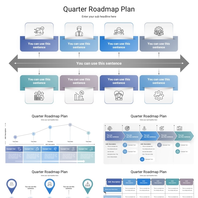 16页季度规划路线图项目计划总结汇报表格信息图PPT模板Quarter Roadmap Plan