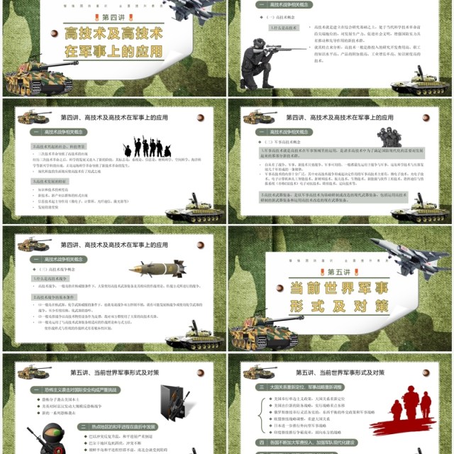绿色迷彩大学生军事理论教育培训PPT模板