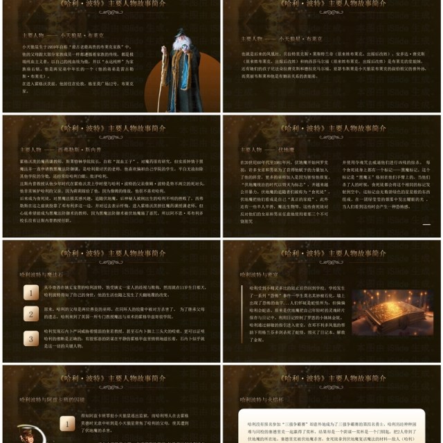 黑金插画风哈利波特故事介绍PPT模板 黑金插画风哈利波特故事介绍PPT模板