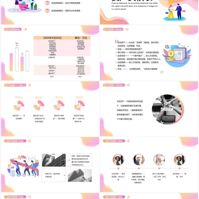 粉色渐变扁平风财务三大报表解读PPT模板