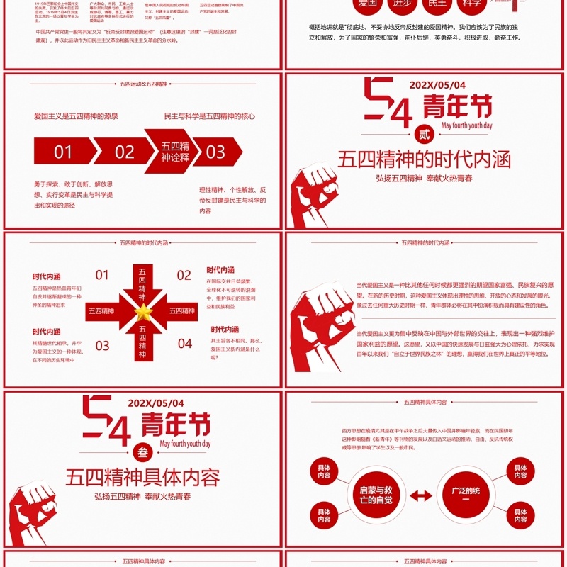 红色简约五四青年节团委汇报PPT模板
