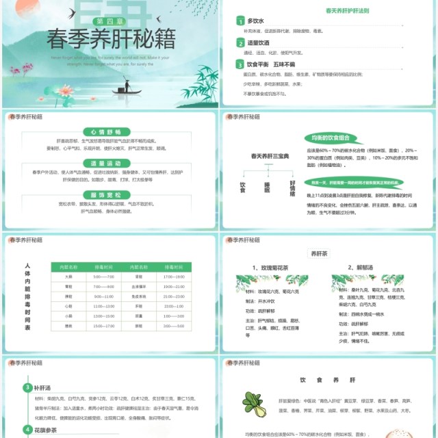 绿色中国风春季养肝主题教育PPT模板 绿色中国风春季养肝主题教育PPT模板