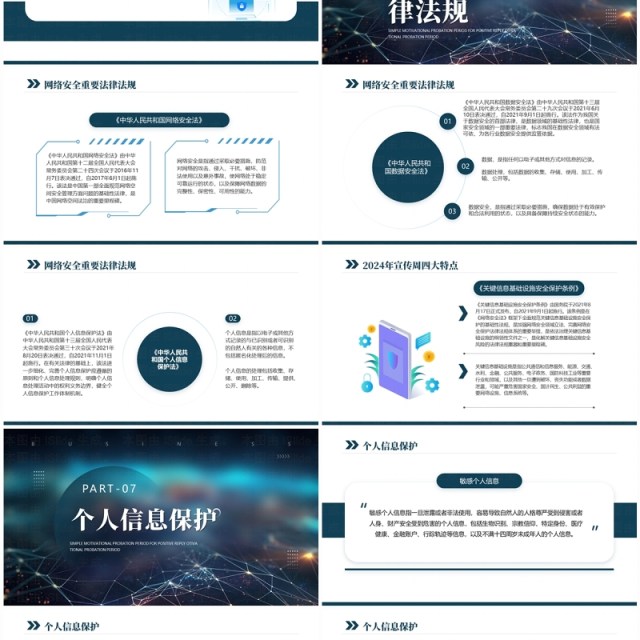 蓝色商务2024网络安全宣传周主题学习PPT模板