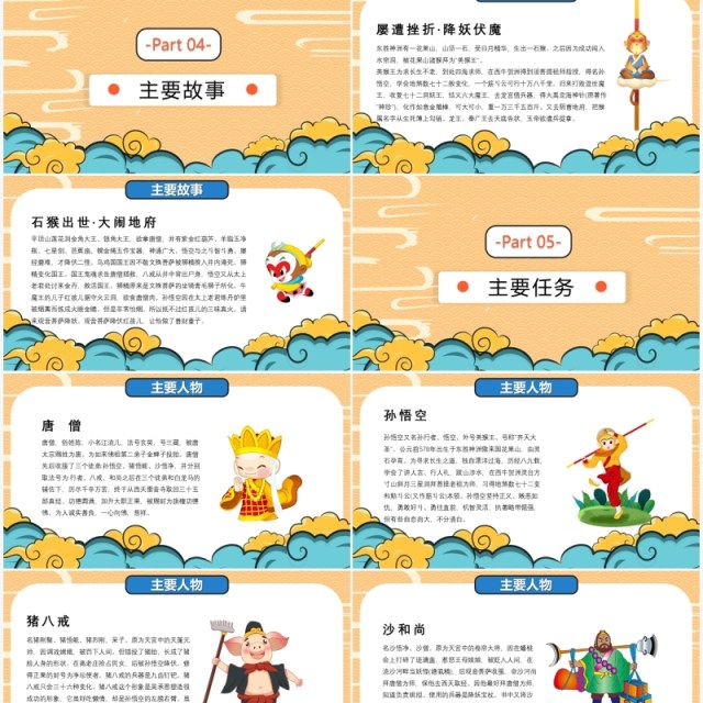 中国风卡通西游记介绍PPT模板 中国风卡通西游记介绍PPT模板