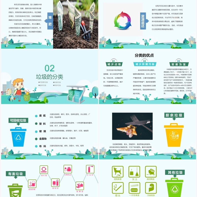 绿色环保垃圾不落地垃圾分类宣传PPT模板