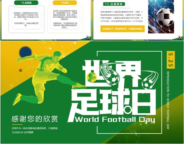 黄绿简约风世界足球日介绍PPT模板 黄绿简约风世界足球日介绍PPT模板