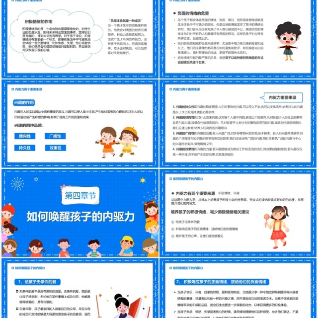 蓝色卡通如何唤醒孩子的内驱力PPT模板 蓝色卡通如何唤醒孩子的内驱力PPT模板