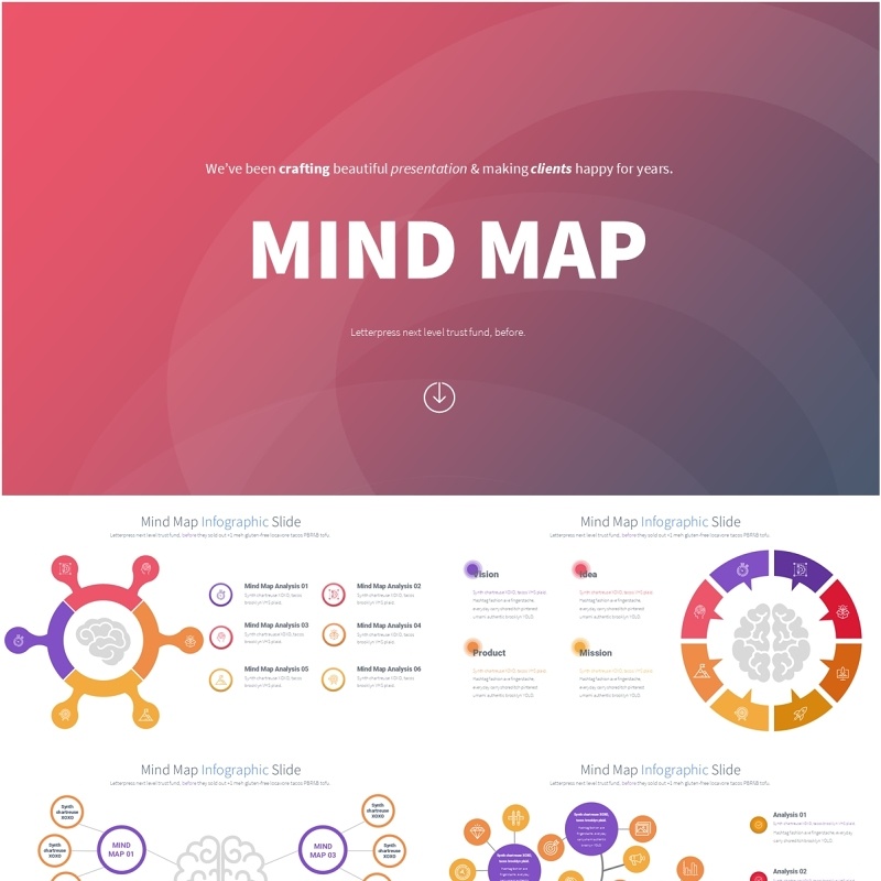 12套色系思维导图信息图表PPT素材模板Mind Map - Color 12 (Playfull)