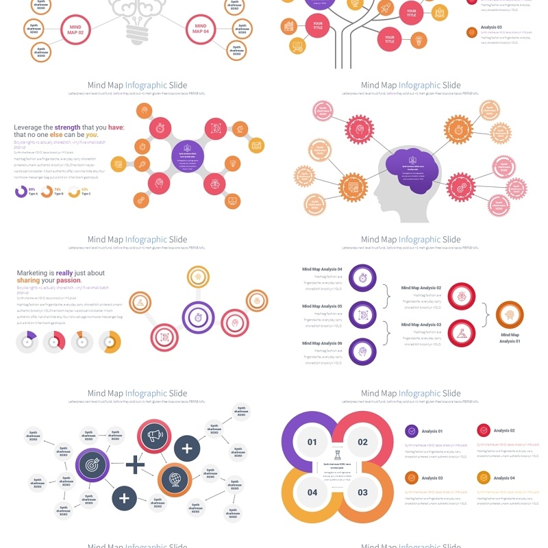 12套色系思维导图信息图表PPT素材模板Mind Map - Color 12 (Playfull)