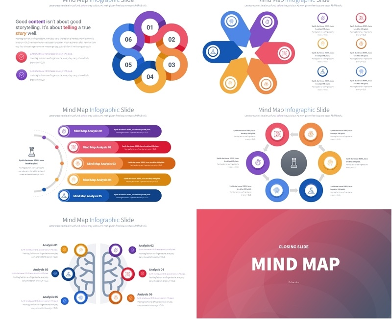 12套色系思维导图信息图表PPT素材模板Mind Map - Color 12 (Playfull)