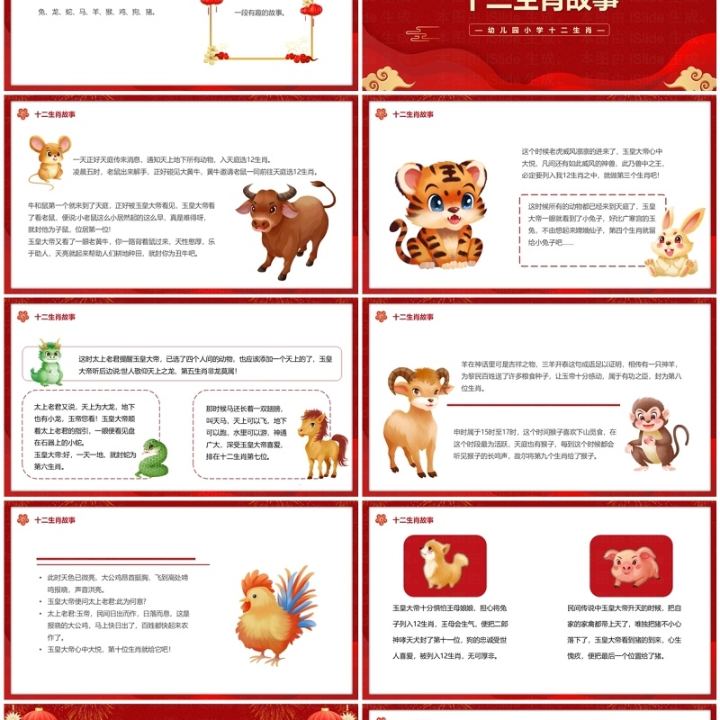 红色中国风中国传统十二生肖课件PPT模板