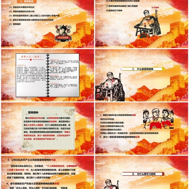 复古红色学习雷锋精神主题学习PPT模板 复古红色学习雷锋精神主题学习PPT模板
