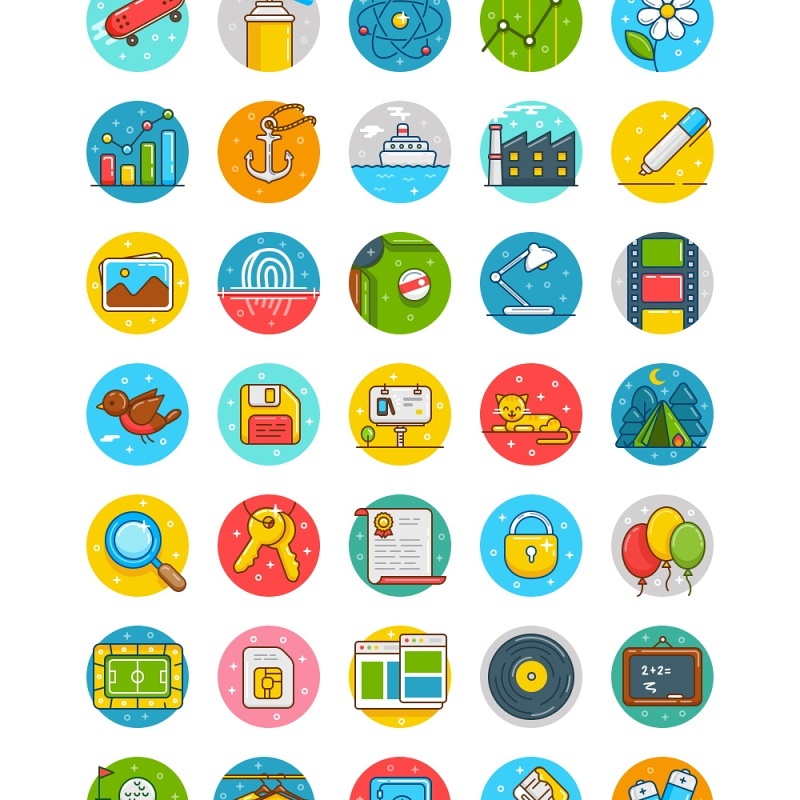 彩色扁平化圆形图标可爱卡通互联网科技icon矢量UI素材大全
