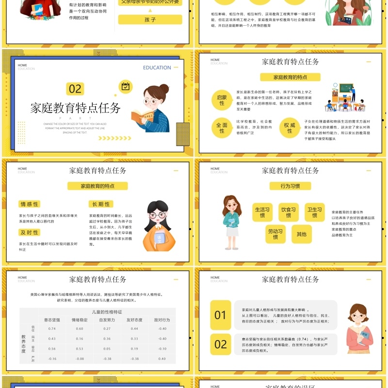 黄色卡通风走出家庭教育误区PPT模板