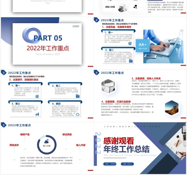 蓝色商务总经理年终总结工作汇报PPT模板