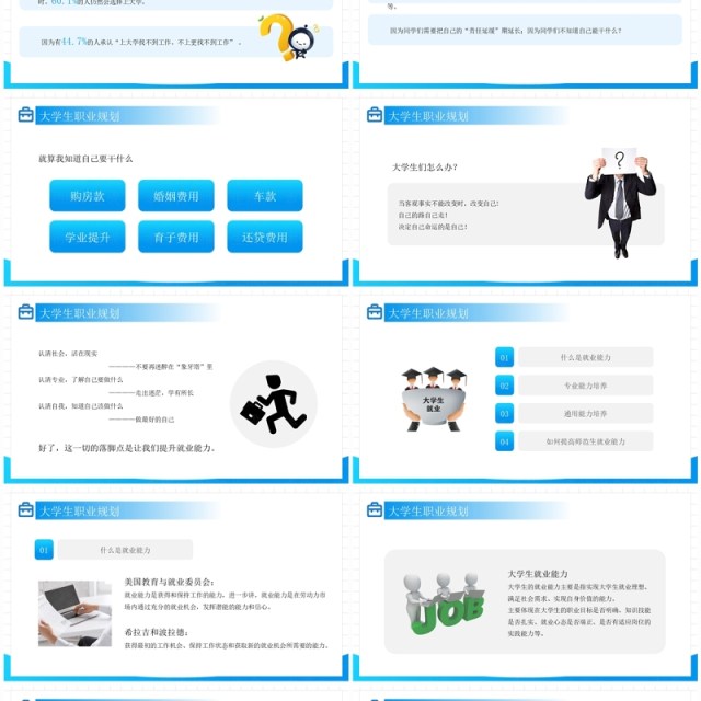 蓝色简约风大学生职业规划就业能力PPT模板