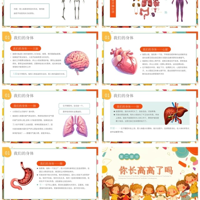 橙色卡通风介绍我们的身体幼儿园主题课件PPT模板 橙色卡通风介绍我们的身体幼儿园主题课件PPT模板