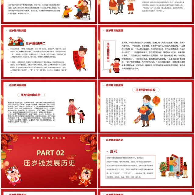 红色中国风春节压岁钱习俗介绍PPT模板 红色中国风春节压岁钱习俗介绍PPT模板