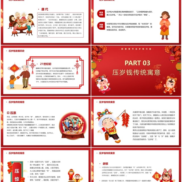 红色中国风春节压岁钱习俗介绍PPT模板 红色中国风春节压岁钱习俗介绍PPT模板